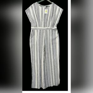 Gibson Latimer Vertical Striped Wide-Leg Jumpsuit in White and Navy